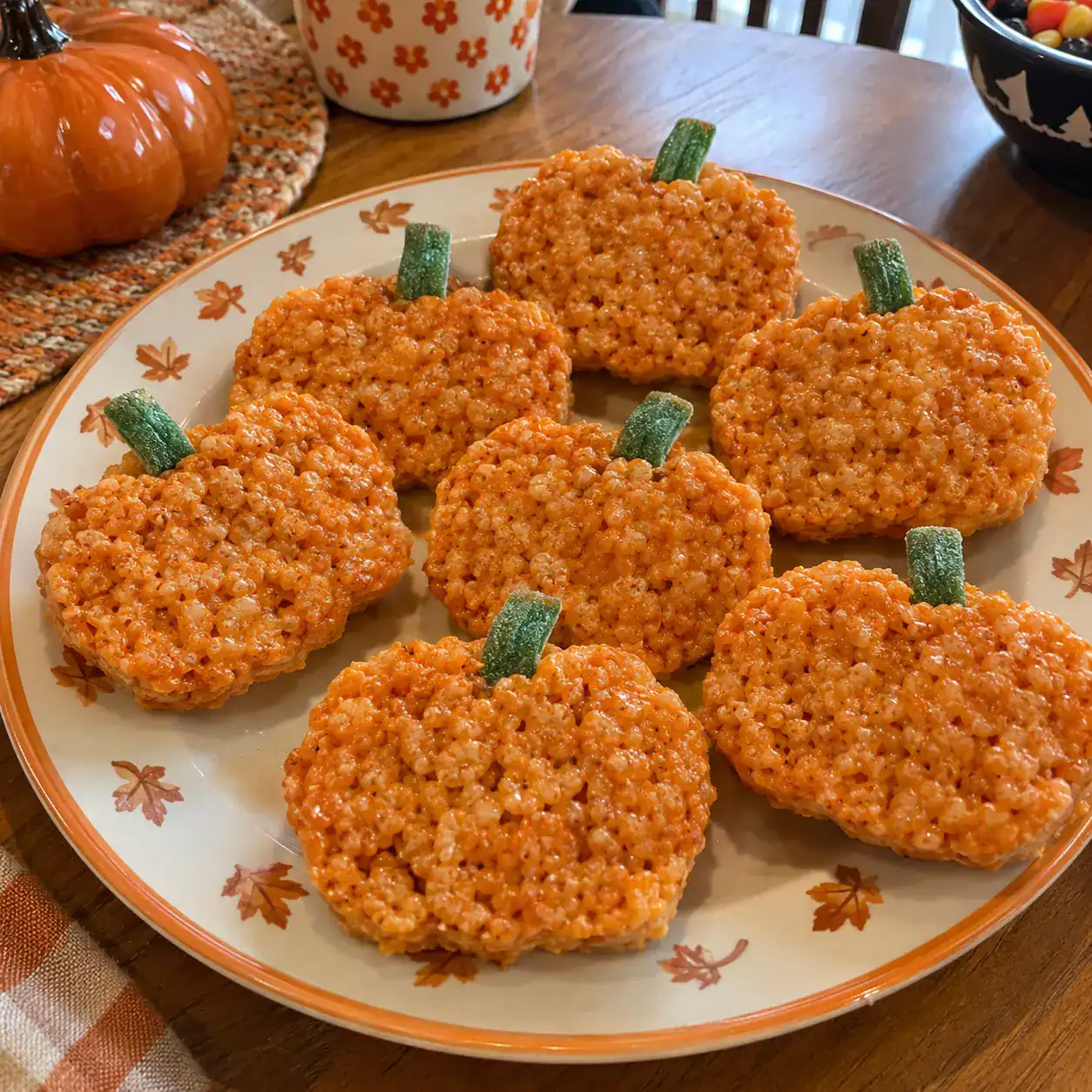 1. Pumpkin-Shaped Crispy Treats