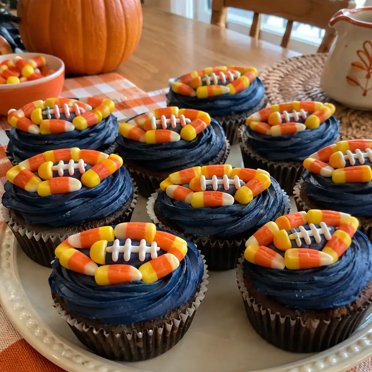 11. Candy Corn Football Cupcakes