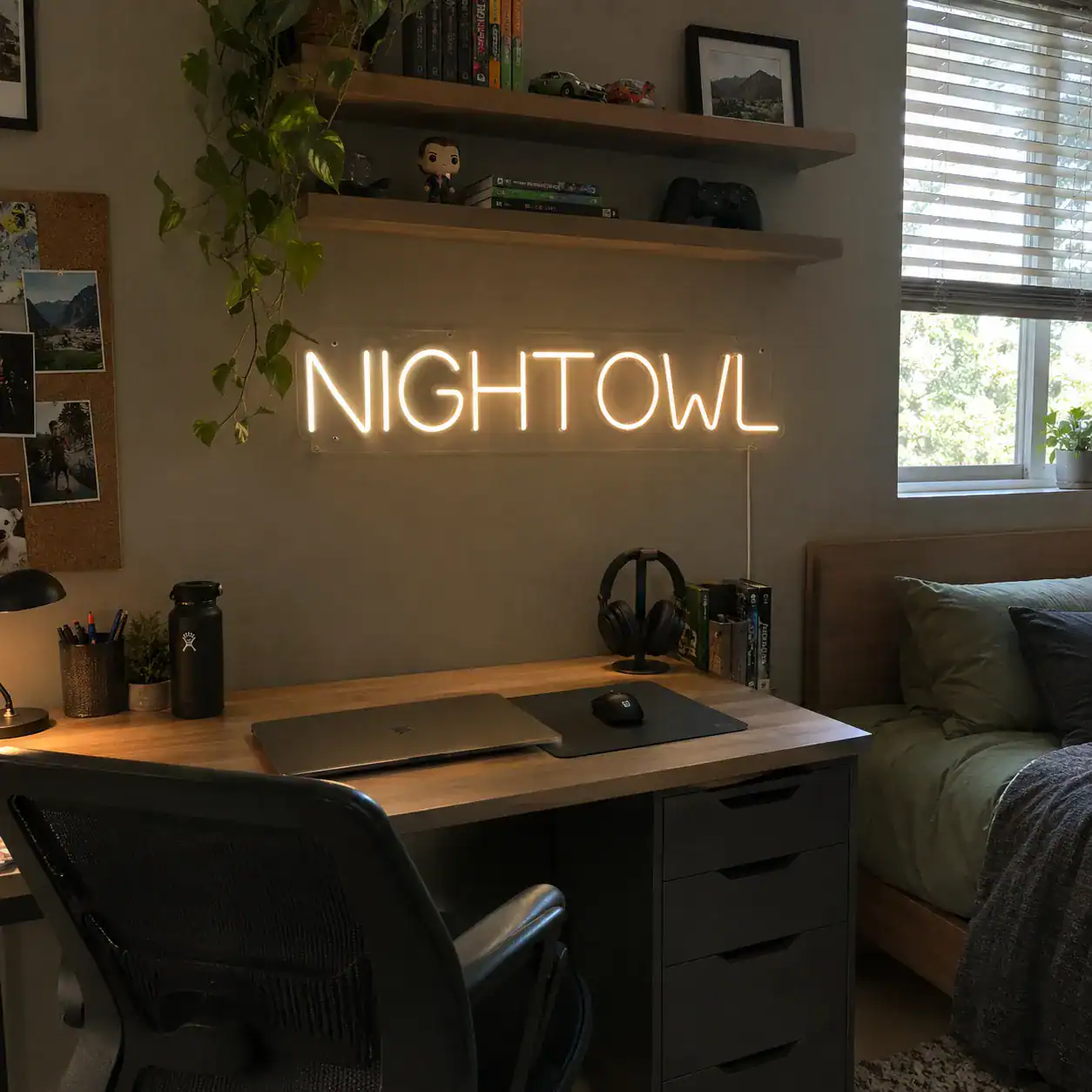 13. Swap the Generic Wall Art for a Custom LED Sign