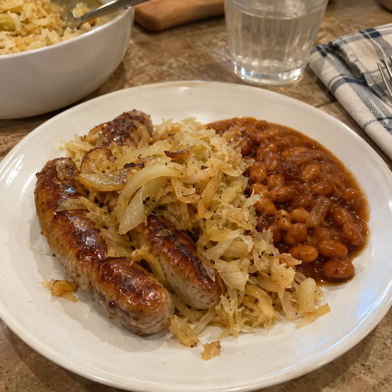 6. Beer Brats With Onions and Sauerkraut