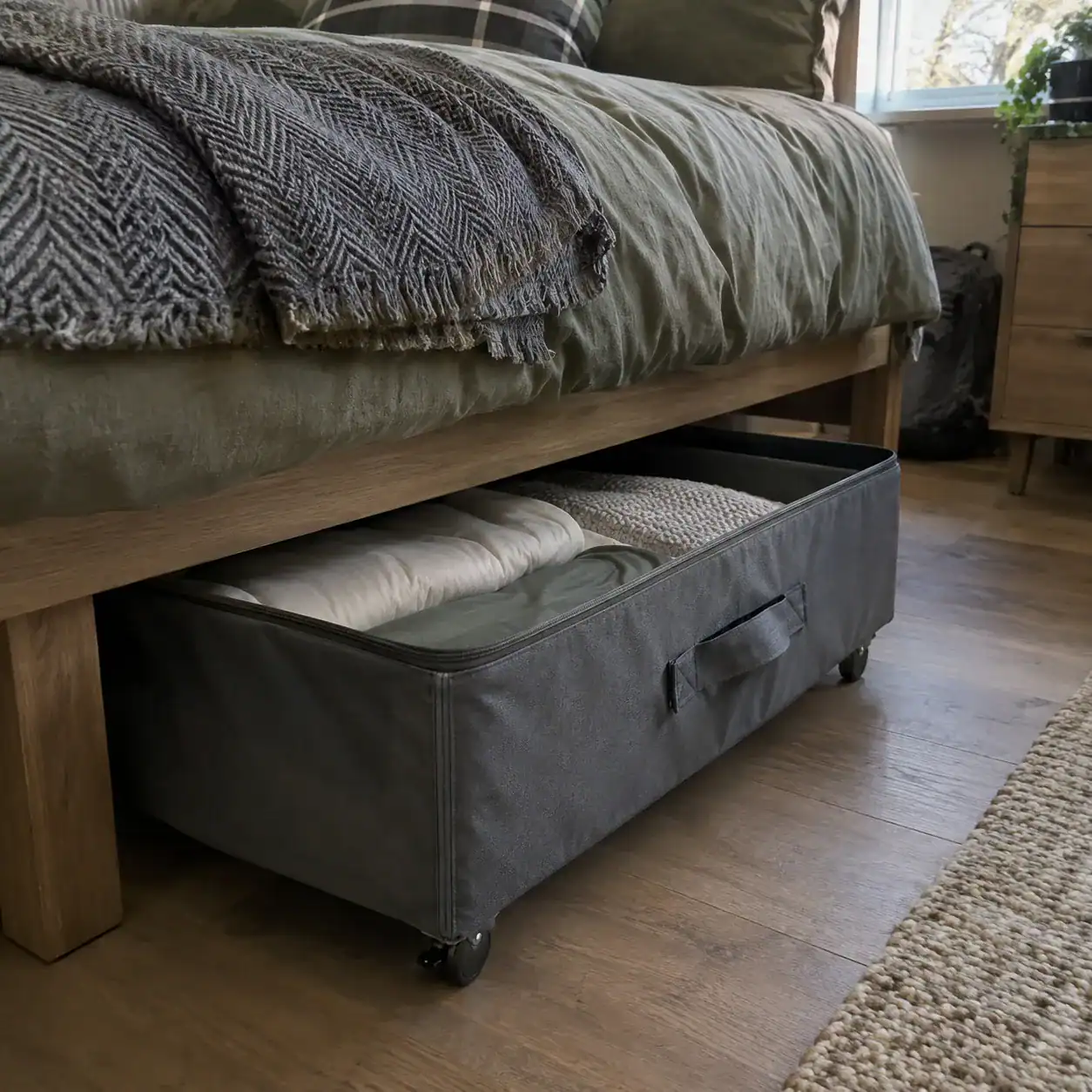 6. Get Storage Bins With Wheels or a Strap