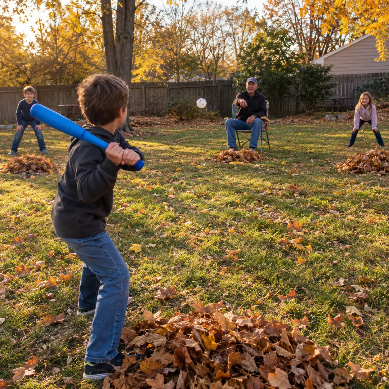 6. Play Wiffle Ball in the Leaves